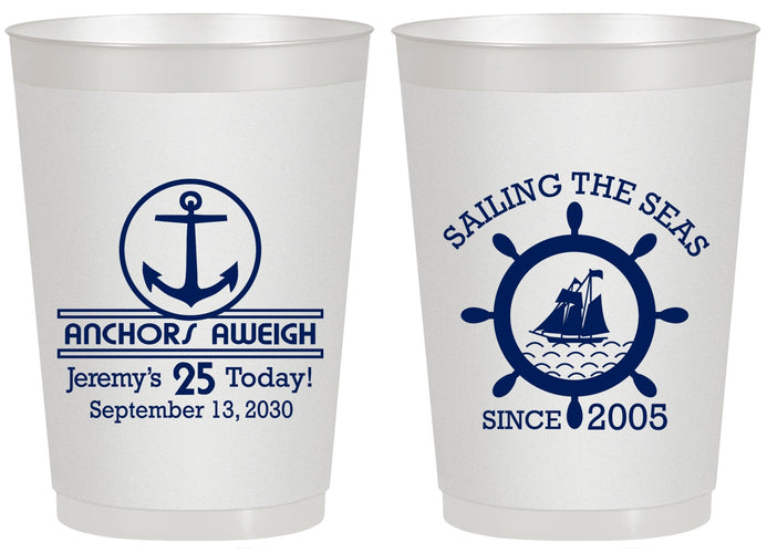 Personalized Birthday 20 oz Frosted Cups - 25th Nautical | 20168