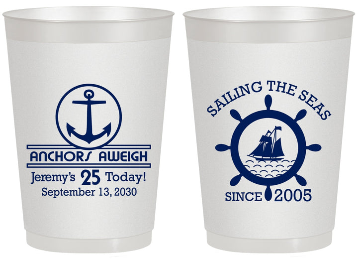 Personalized Birthday 20 oz Frosted Cups - 25th Nautical | 20168