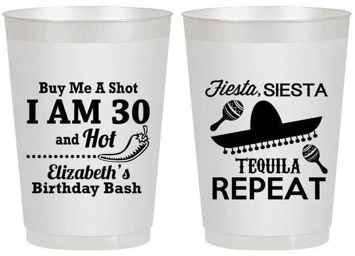 Personalized Birthday 20 oz Frosted Cups - 30th Fiesta Siesta Tequila | 20177