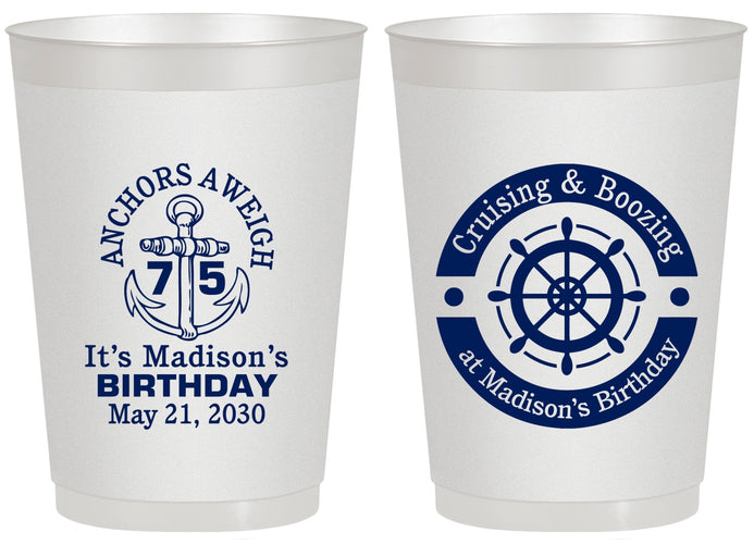 Personalized Birthday 20 oz Frosted Cups - 75th Nautical | 20178