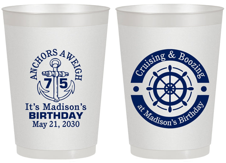Personalized Birthday 20 oz Frosted Cups - 75th Nautical | 20178