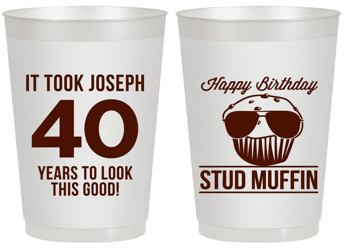 Personalized Birthday 20 oz Frosted Cups - 40th Stud Muffin | 20183