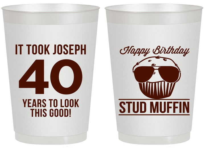 Personalized Birthday 20 oz Frosted Cups - 40th Stud Muffin | 20183