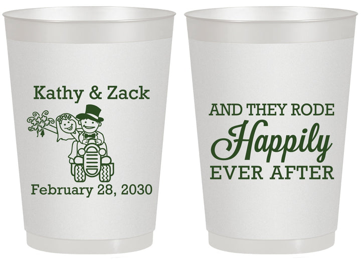 Personalized Wedding 20 oz Frosted Cups - Happily Ever After Tractor | 202