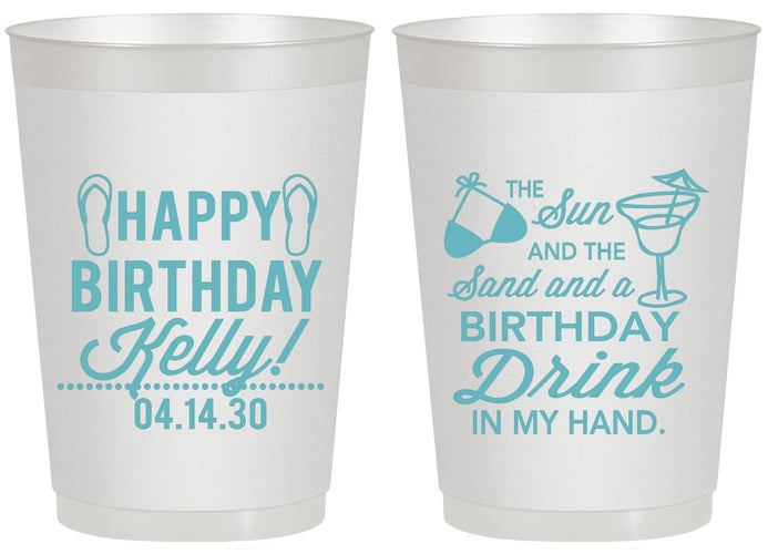 Personalized Birthday 20 oz Frosted Cups - Sun Sand Drink Hand | 20202