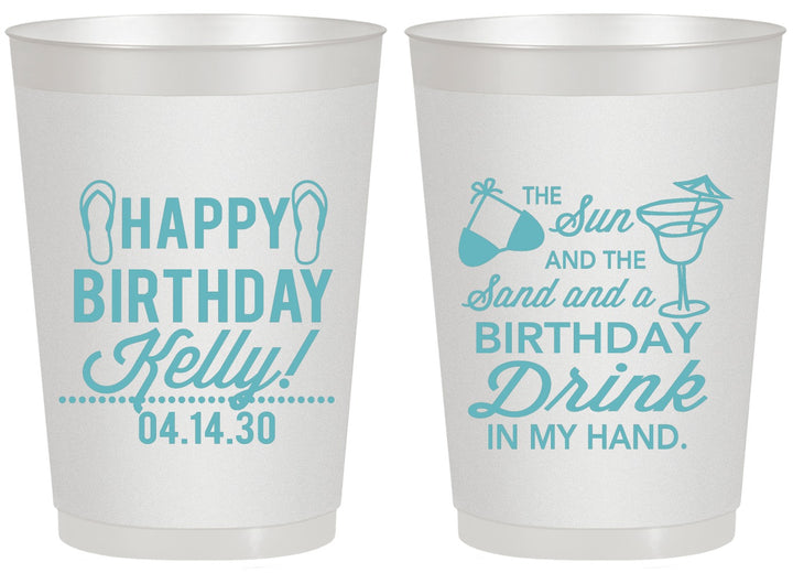 Personalized Birthday 20 oz Frosted Cups - Sun Sand Drink Hand | 20202