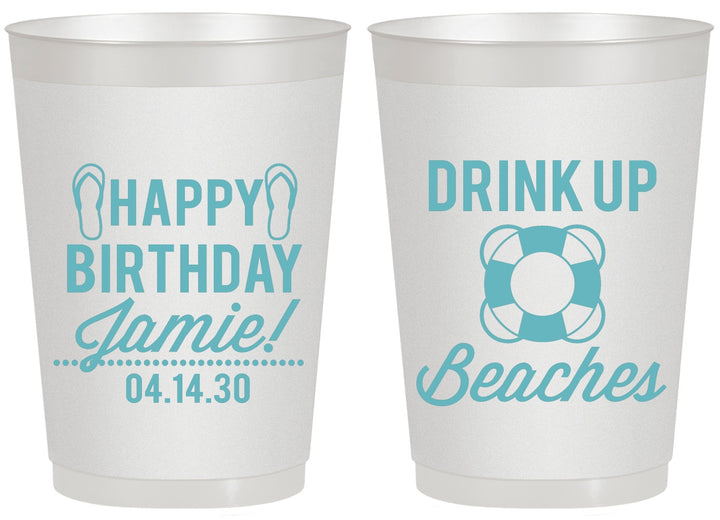 Personalized Birthday 20 oz Frosted Cups - Drink Up Beaches | 20207