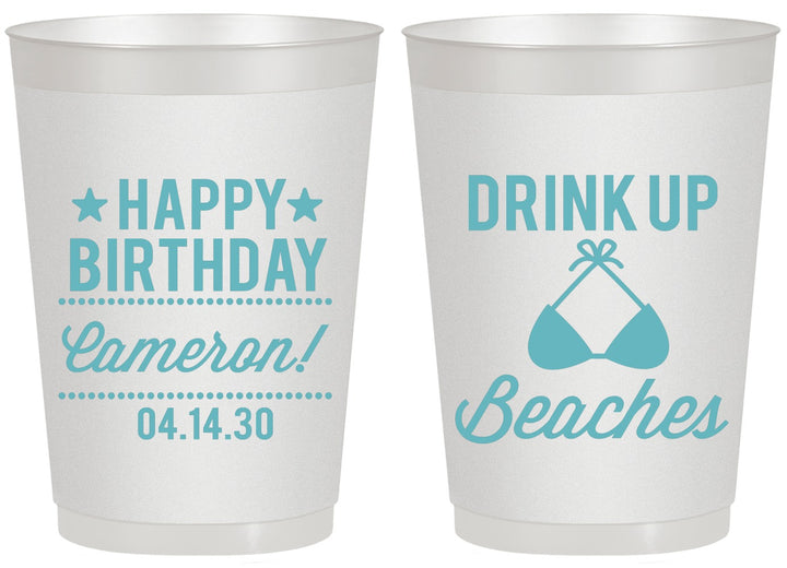 Personalized Birthday 20 oz Frosted Cups - Drink Up Beaches | 20208