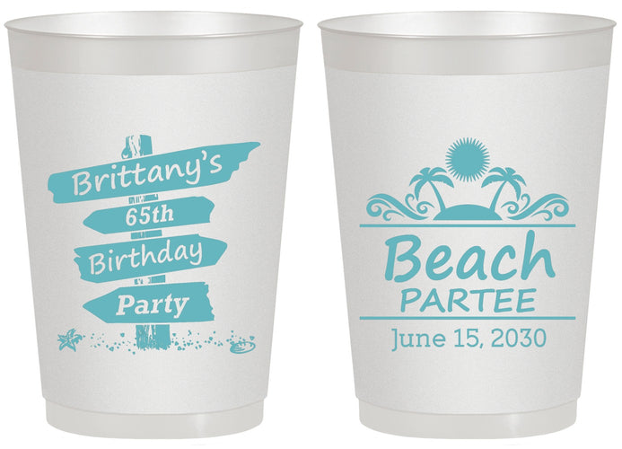 Personalized Birthday 20 oz Frosted Cups - 65th Beach | 20210