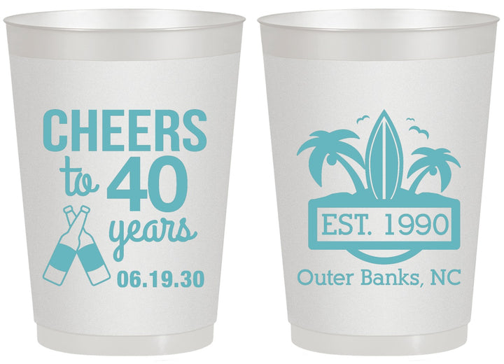 Personalized Birthday 20 oz Frosted Cups - 40th Beach | 20226