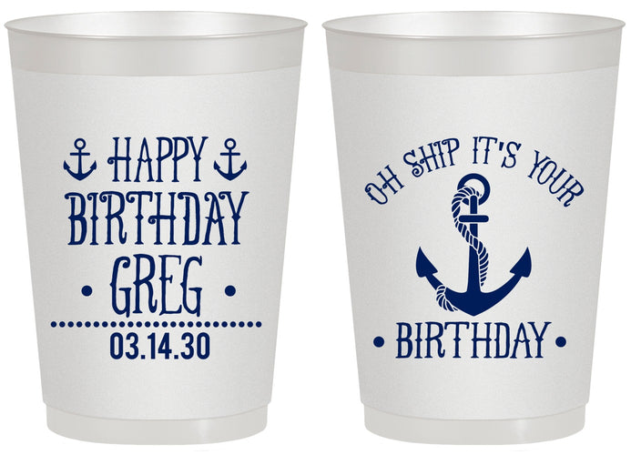 Personalized Birthday 20 oz Frosted Cups - Oh Ship Nautical | 20238
