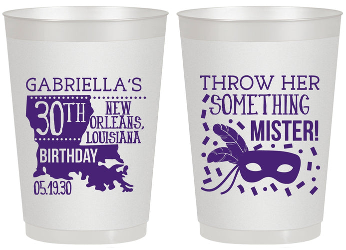 Personalized Birthday 20 oz Frosted Cups - 30th Mardi Gras | 20246