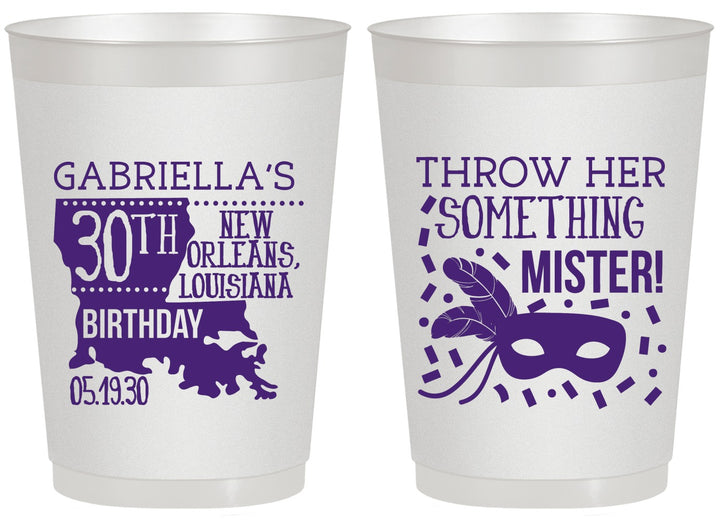Personalized Birthday 20 oz Frosted Cups - 30th Mardi Gras | 20246