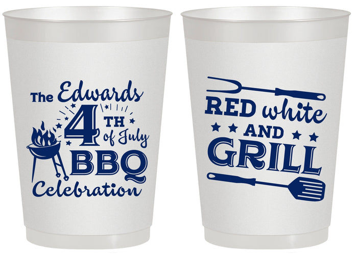Personalized 4th Of July 20 oz Frosted Cups - Red White Grill | 220005