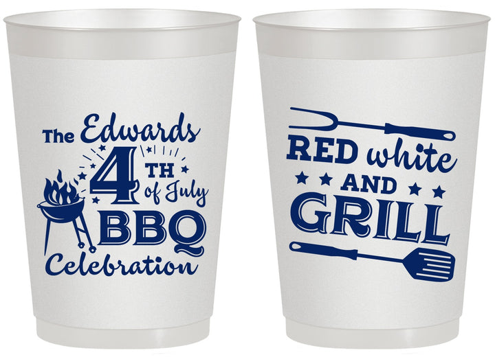 Personalized 4th Of July 20 oz Frosted Cups - Red White Grill | 220005