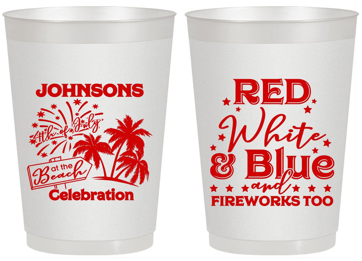 Personalized 4th Of July 20 oz Frosted Cups - Beach Fireworks | 220022