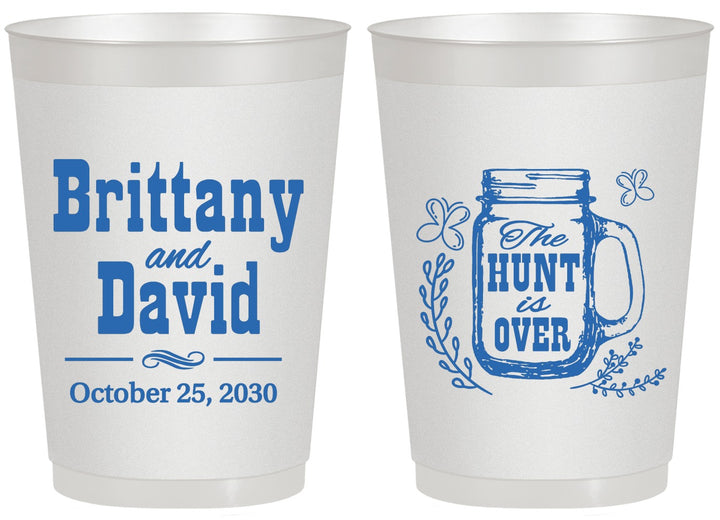 Personalized Wedding 20 oz Frosted Cups - The Hunt Is Over Mason Jar | 223