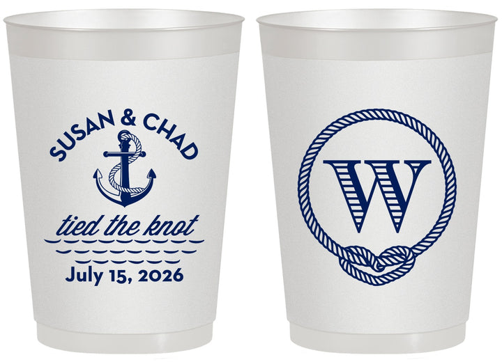 Personalized Wedding 20 oz Frosted Cups - Monogram Nautical | 226