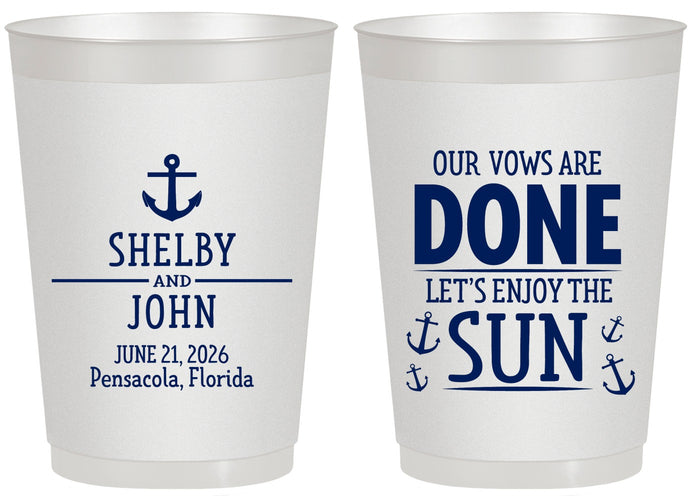 Personalized Wedding 20 oz Frosted Cups - Vows Are Done Nautical | 228