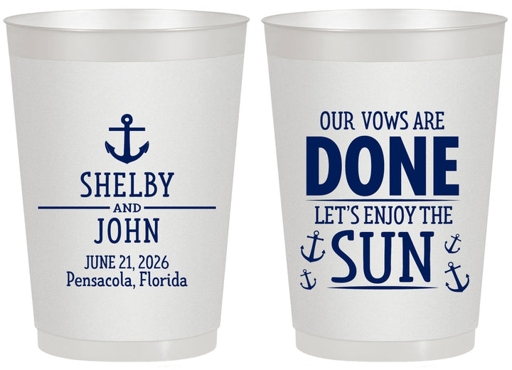 Personalized Wedding 20 oz Frosted Cups - Vows Are Done Nautical | 228