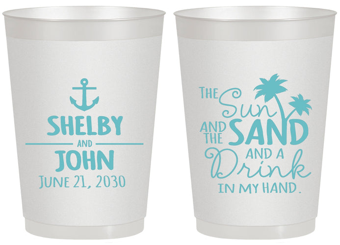 Personalized Wedding 20 oz Frosted Cups - Sun Sand Drink In My Hand | 233