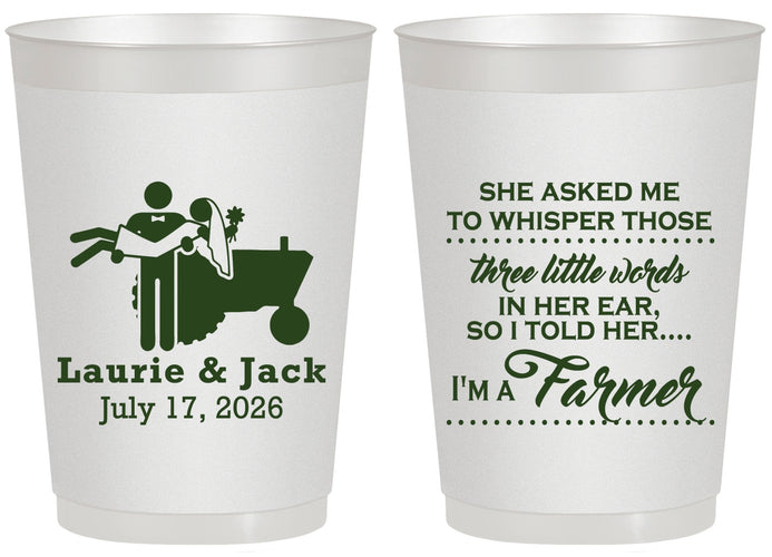 Personalized Wedding 20 oz Frosted Cups - Farmer Tractor | 244