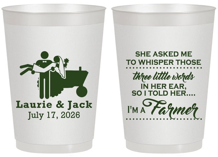 Personalized Wedding 20 oz Frosted Cups - Farmer Tractor | 244