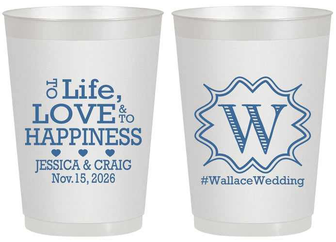 Personalized Wedding 20 oz Frosted Cups - Life Love Happiness | 248