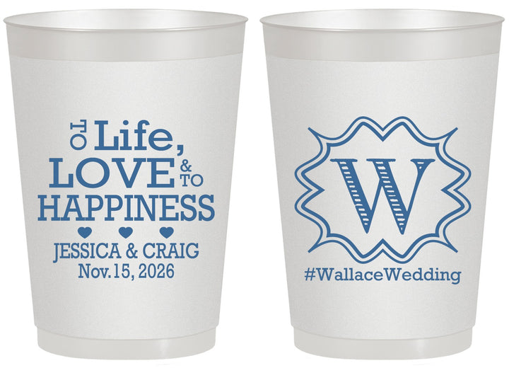 Personalized Wedding 20 oz Frosted Cups - Life Love Happiness | 248