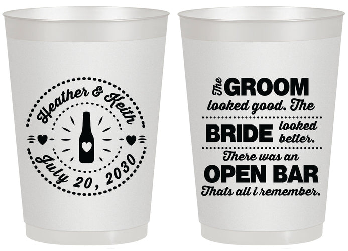 Personalized Wedding 20 oz Frosted Cups - Groom Bride Open Bar | 253