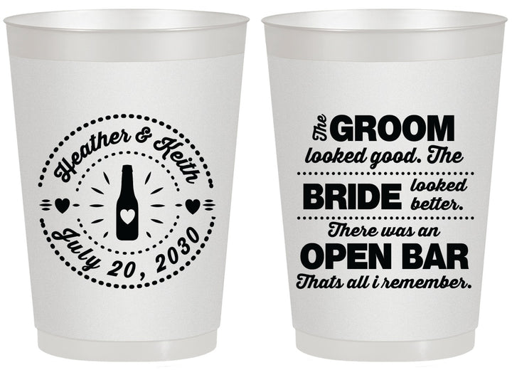 Personalized Wedding 20 oz Frosted Cups - Groom Bride Open Bar | 253