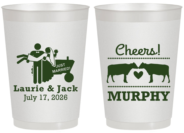 Personalized Wedding 20 oz Frosted Cups - Tractor Cows | 257
