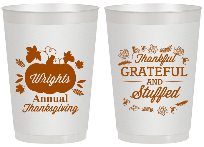 Personalized Thanksgiving 20 oz Frosted Cups - Grateful And Stuffed | 260000
