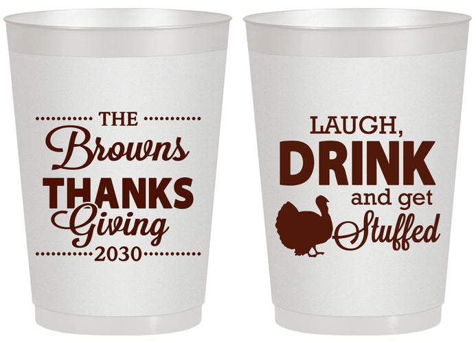 Personalized Thanksgiving 20 oz Frosted Cups - Laugh Drink Stuffed | 260007
