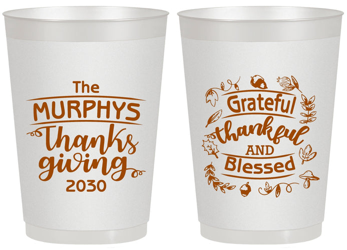 Personalized Thanksgiving 20 oz Frosted Cups - Grateful Blessed | 260028
