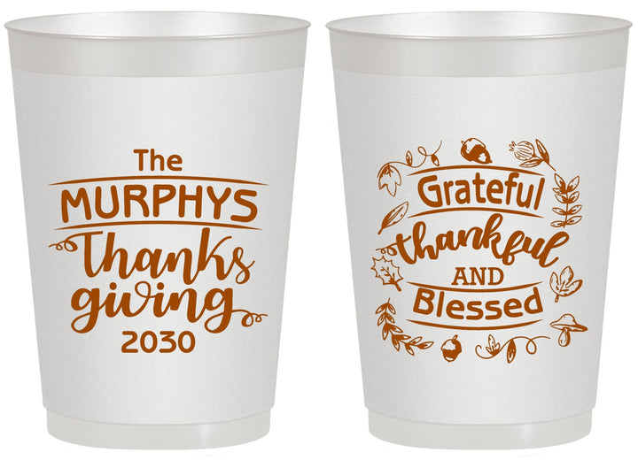 Personalized Thanksgiving 20 oz Frosted Cups - Grateful Blessed | 260028