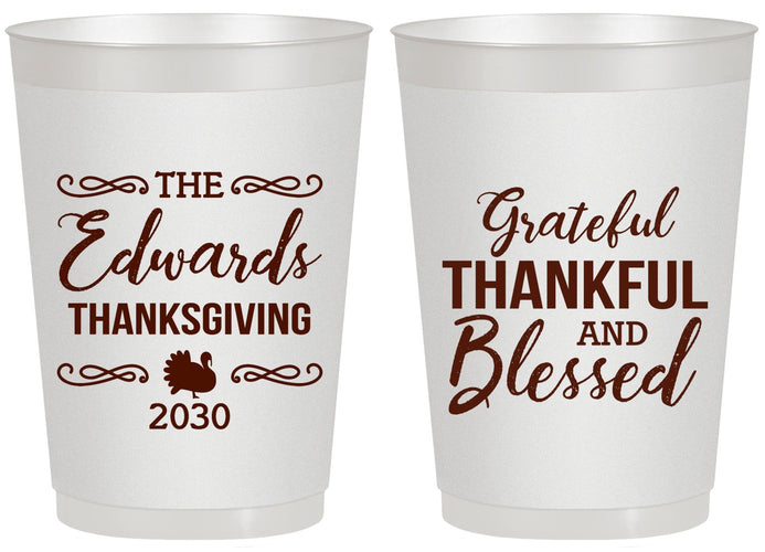 Personalized Thanksgiving 20 oz Frosted Cups - Grateful Blessed | 260030