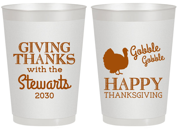 Personalized Thanksgiving 20 oz Frosted Cups - Gobble Gobble | 260040