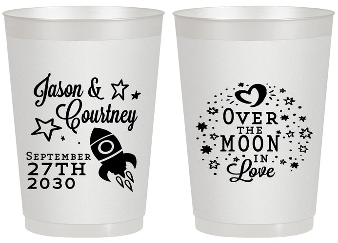 Personalized Wedding 20 oz Frosted Cups - Over The Moon In Love | 267