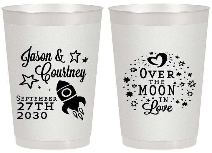 Personalized Wedding 20 oz Frosted Cups - Over The Moon In Love | 267
