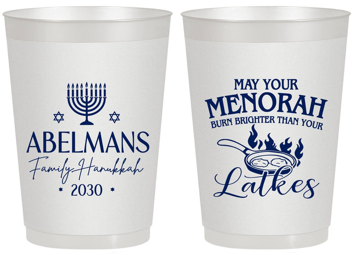 Personalized Hanukkah 20 oz Frosted Cups - Menorah Latkes | 270019