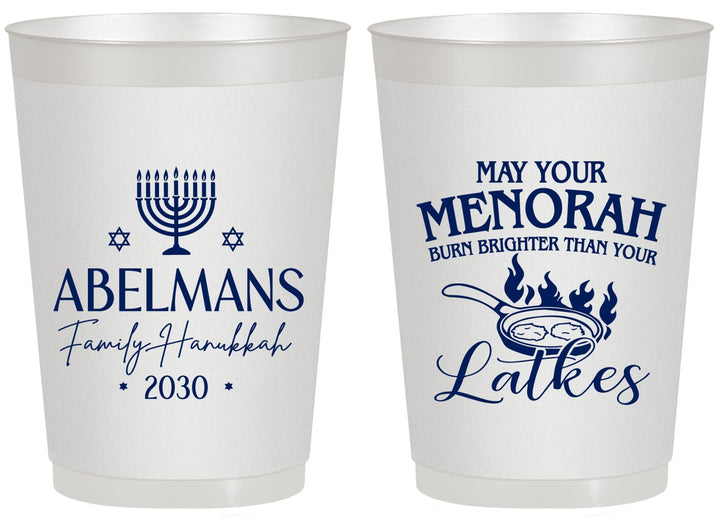 Personalized Hanukkah 20 oz Frosted Cups - Menorah Latkes | 270019