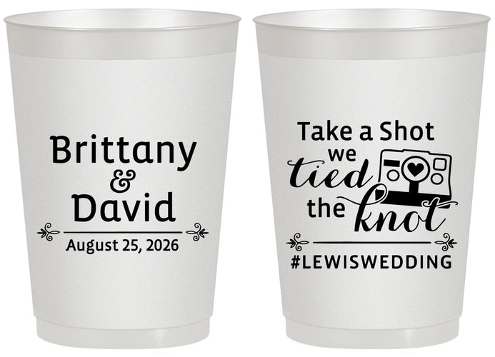Personalized Wedding 20 oz Frosted Cups - Take A Shot We Tied The Knot | 277