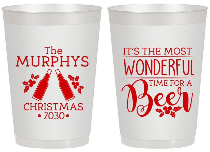 Personalized Christmas 20 oz Frosted Cups - Wonderful Time For A Beer | 280012