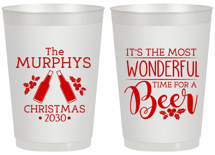 Personalized Christmas 20 oz Frosted Cups - Wonderful Time For A Beer | 280012
