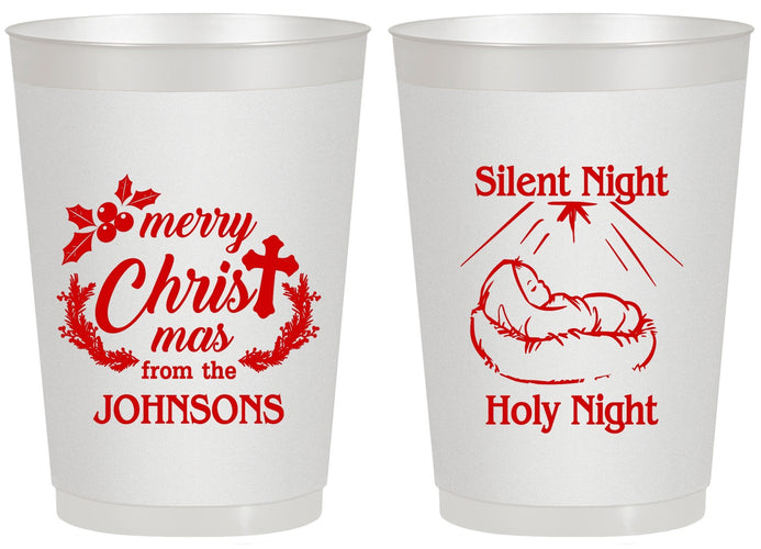 Personalized Christmas 20 oz Frosted Cups - Silent Night Holy Night | 280018