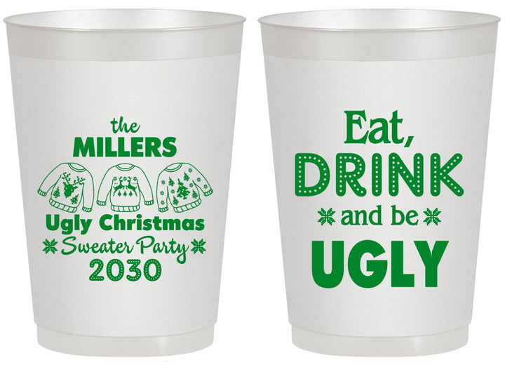 Personalized Christmas 20 oz Frosted Cups - Ugly Sweater | 280023