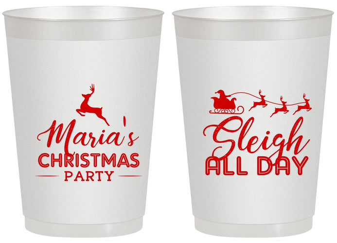 Personalized Christmas 20 oz Frosted Cups - Sleigh All Day | 280030