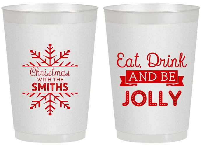 Personalized Christmas 20 oz Frosted Cups - Eat Drink Jolly | 280040
