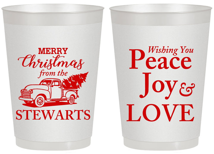 Personalized Christmas 20 oz Frosted Cups - Peace Joy Love | 280070